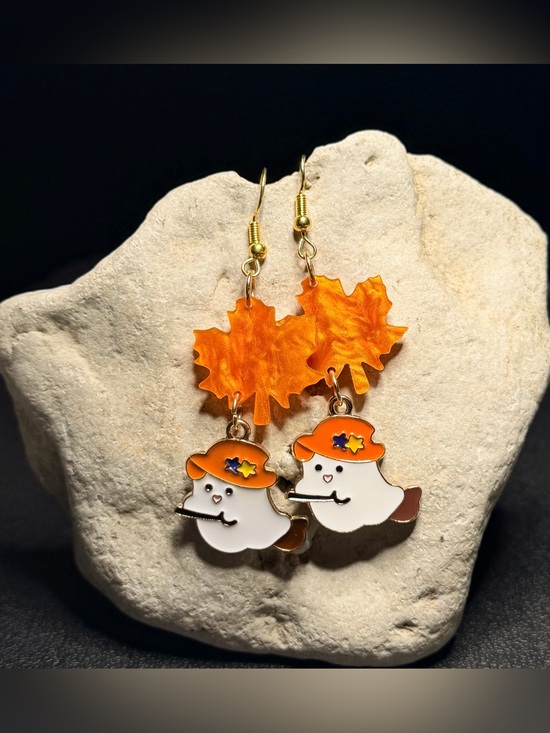 Other - 🎃Handmade🎃 Ghost and Maple Leaf Dangle Earrings